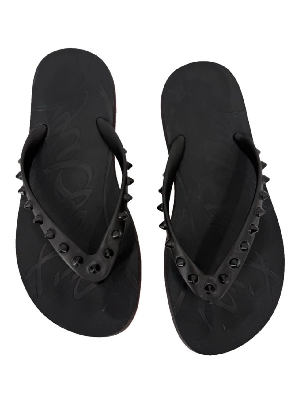 Christian Louboutin Black Studded Rubber Thong Sandals